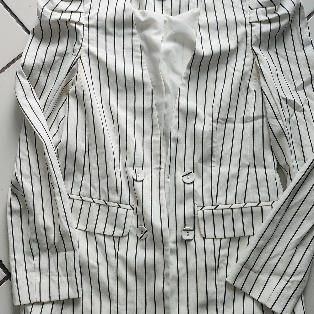 Forever 21 White Blazer with Black Pinstripes